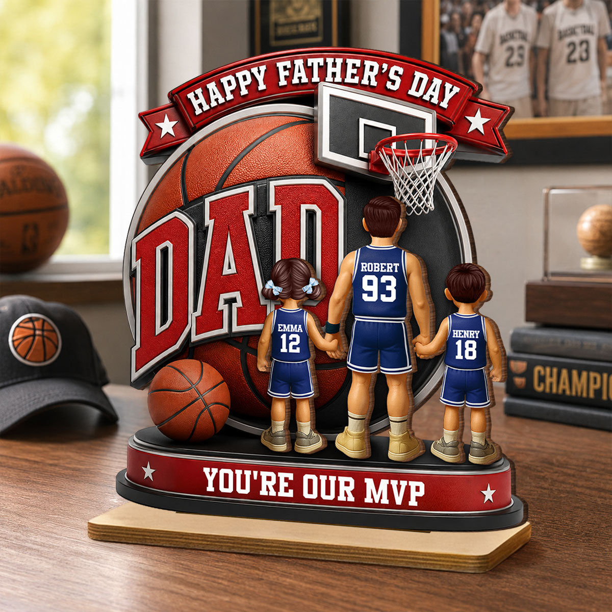 Basketball Dad You're Our MVP - Personalized 2-Layered Wooden Plaque - Heartfelt Gift For Dad, Husband