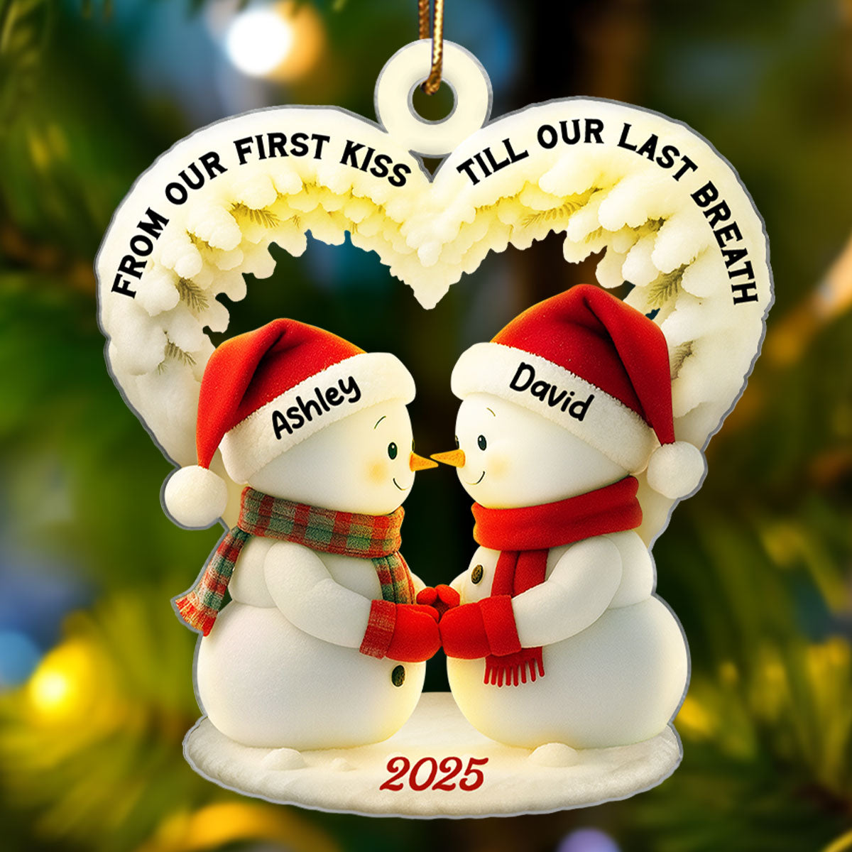 Snowmen Couple From Our First Kiss Till Our Last Breath - Personalized Acrylic Ornament - Christmas Gift for Couples