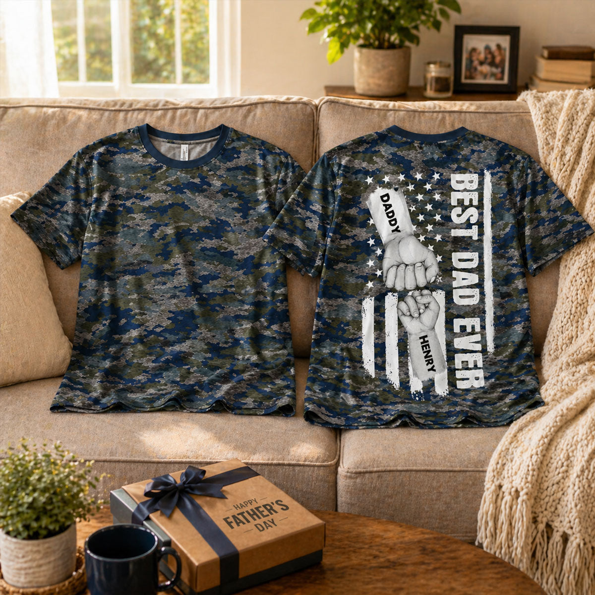 Best Dad Ever Fist Bump Nation Flag Camo Pattern - Personalized Shirt - Father's Day Gift For Husband, Dad, Grandpa
