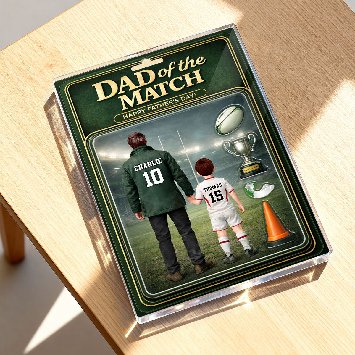 Dad Of The Match Rugby - Personalised Acrylic Block Plaque - Gift For Rugby Dad