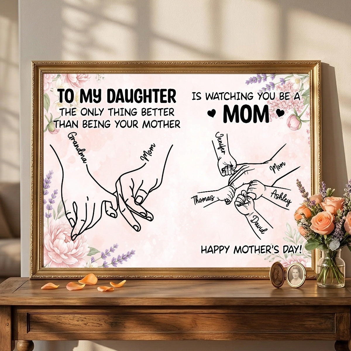 To My Daughter From Mom Holding Hands Custom Kids Names - Personalized Poster - Mother's Day Gift For Daughter