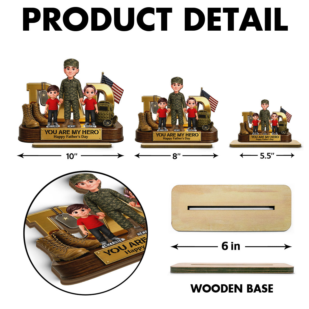 Proud American Millitary Dad - Personalized 2-Layered Wooden Plaque -  Gift For Dad, Husband