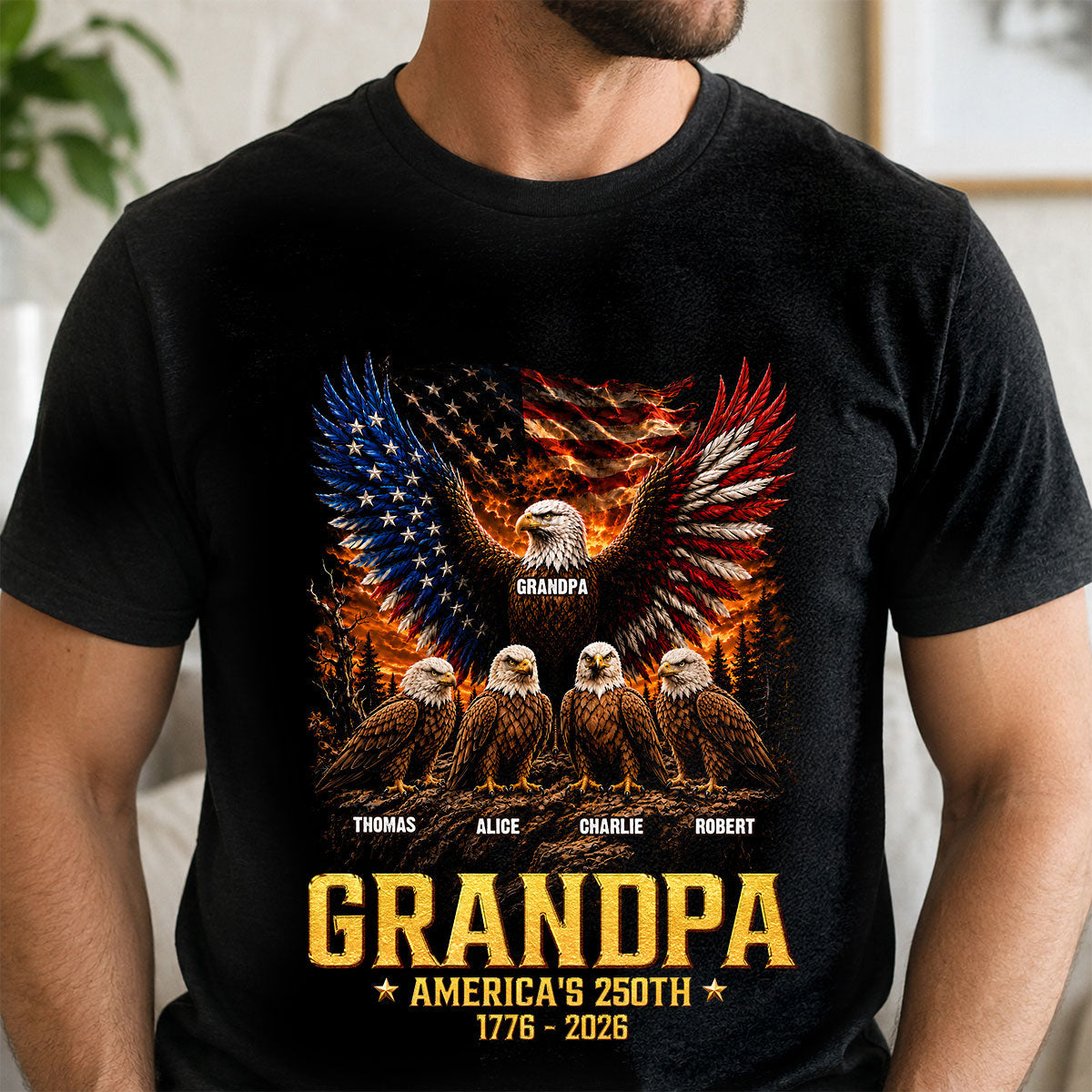Eagle Grandpa America USA 250th Anniversary - Personalized Shirt - Father's Day Gift For Grandpa, Dad
