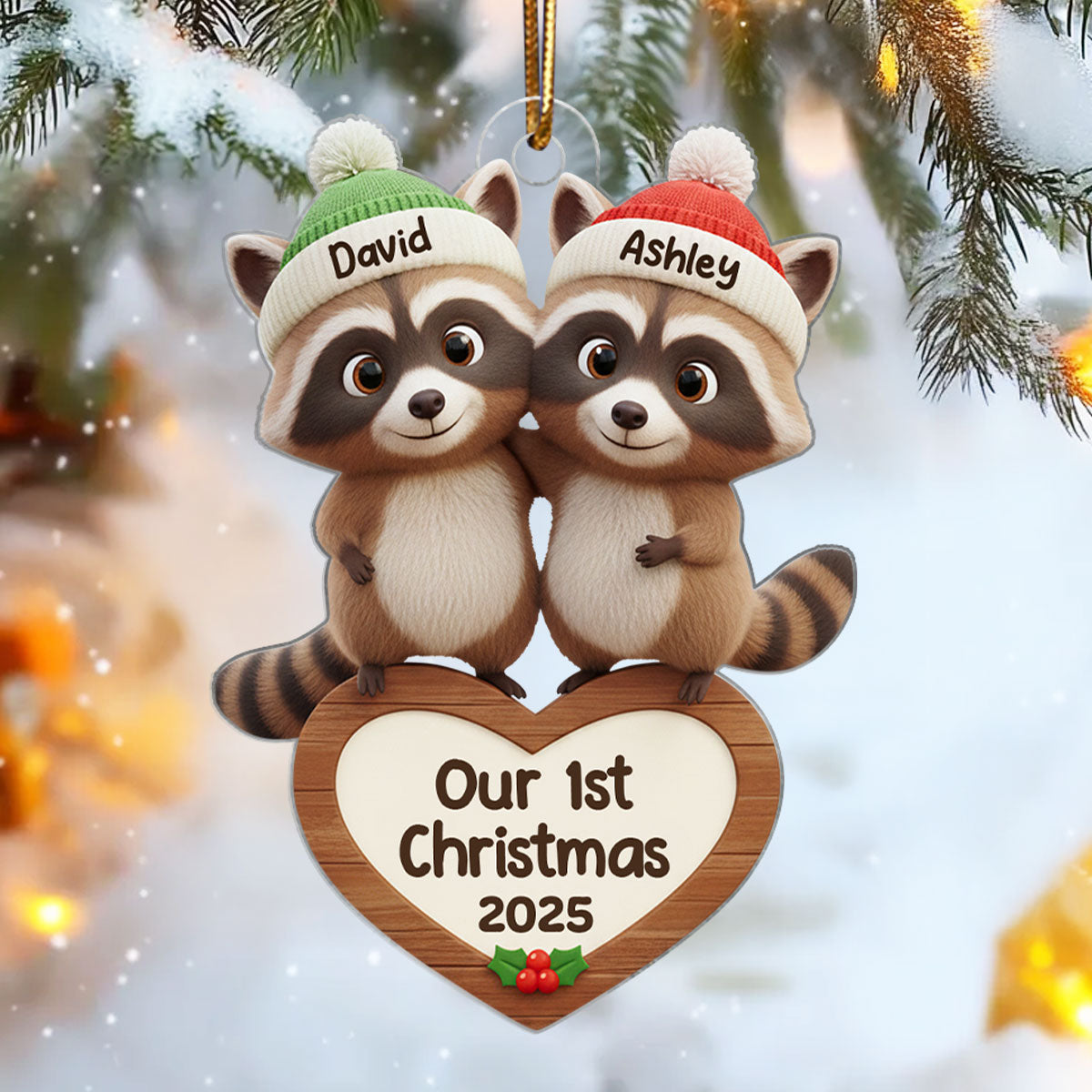 Our 1st Christmas Raccoon Couple - Personalized Acrylic Ornament - Christmas Gift for Newlyweds