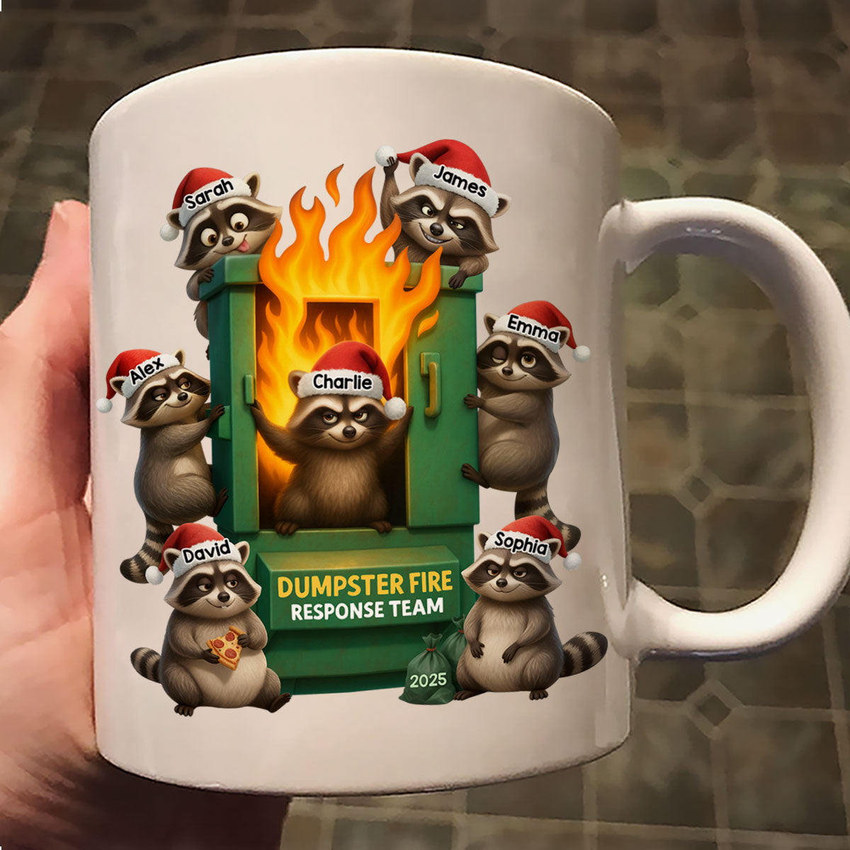 Cunning Raccoon Office Chaos Dumpster Fire Response Team - Personalized Mug - Funny Holiday Gift for Coworkers