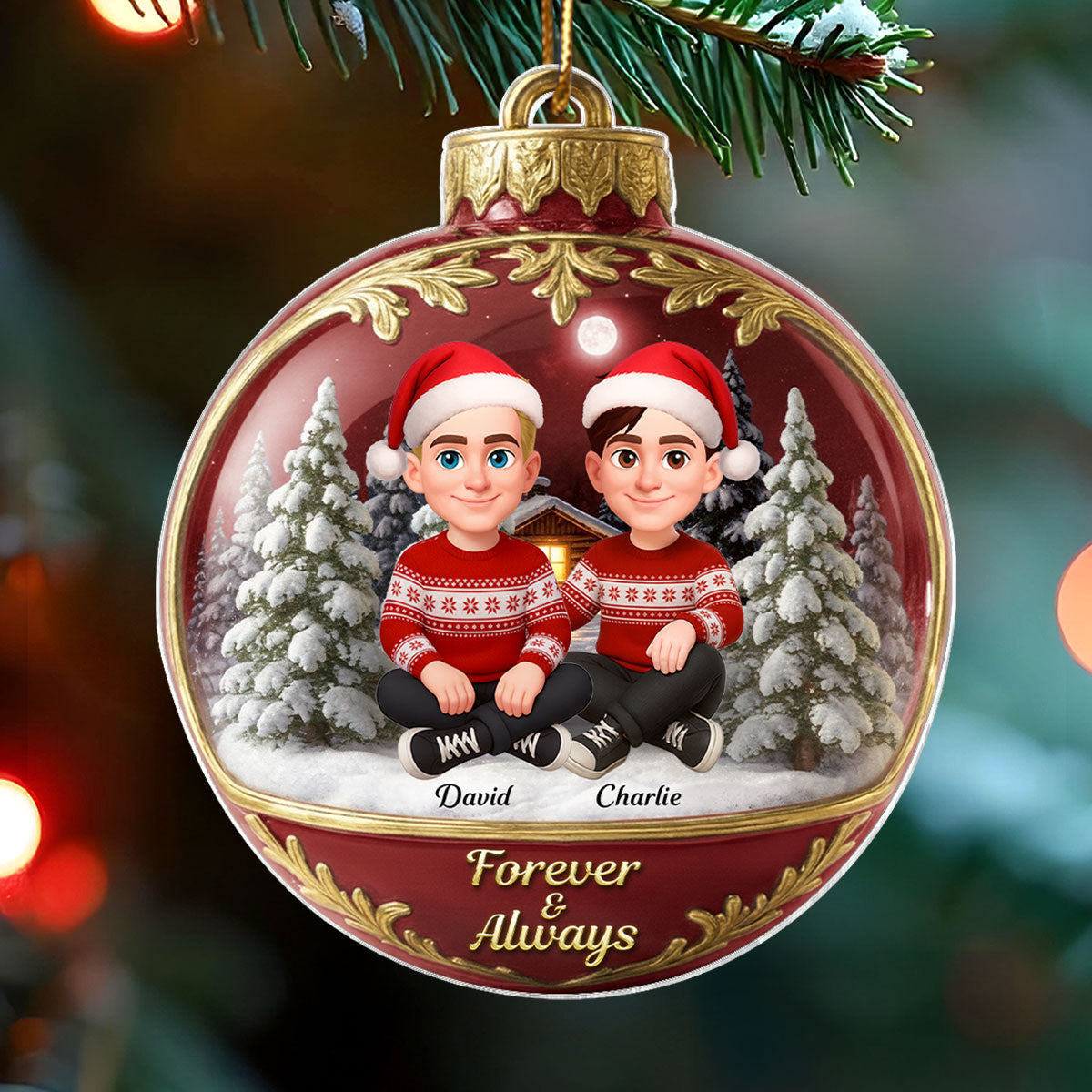 3D Effect Snow Globe Couple Together - Personalized Acrylic Ornament - Christmas Gift for him, Gift for her