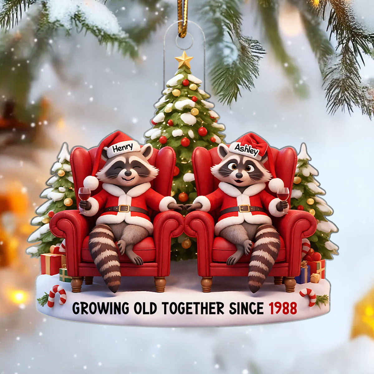 Funny Raccoon Couple Annoying Each Other - Personalized Acrylic Ornament - Christmas Gift for him, Gift for her