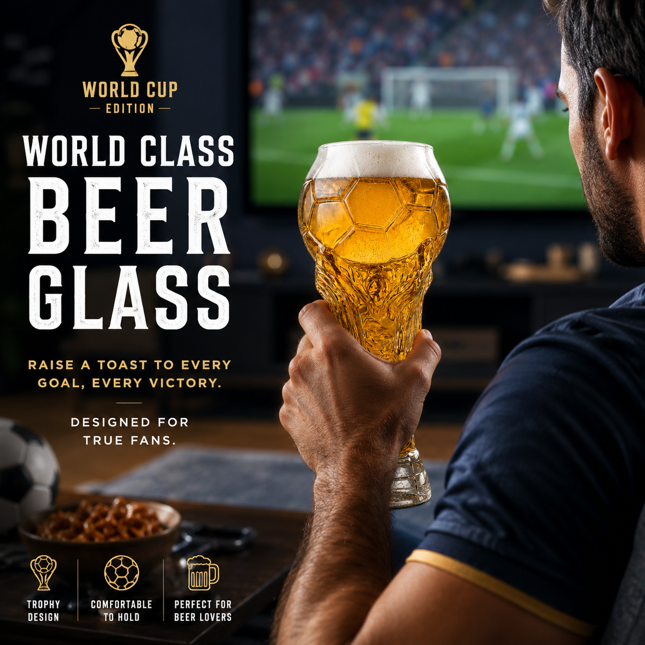 Football Trophy Beer Glass, Match Day Beer Glass, Birthday Gift for Him, Gift for Dad