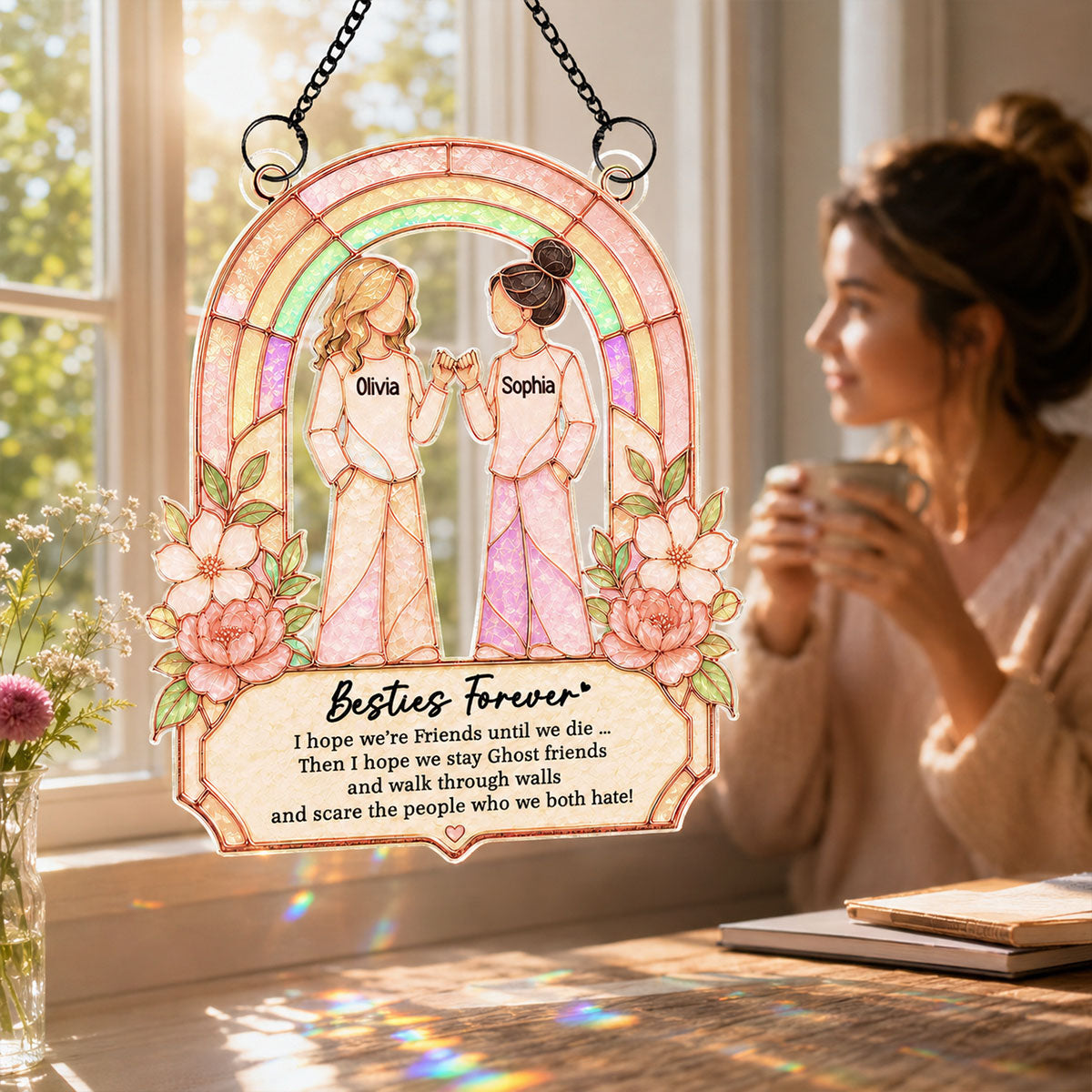 Besties Forever Pinky Promise - Personalized Acrylic Suncatcher - Friendship Keepsake For Best Friends