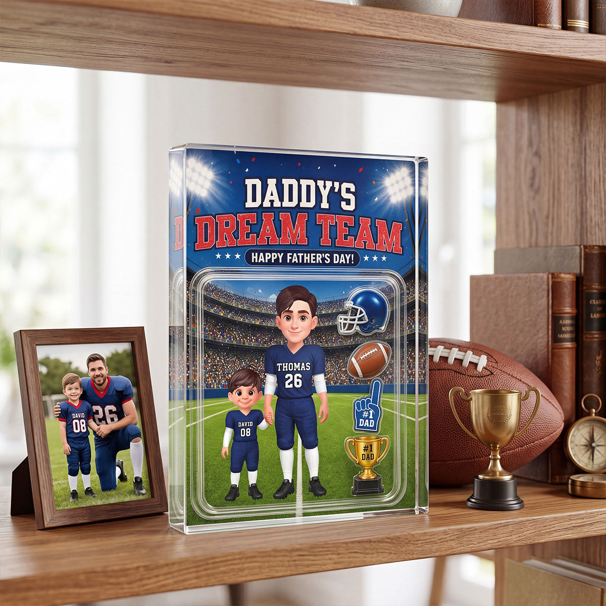 American Football Dad Daddy's Dream Team - Personalized Acrylic Block Plaque -  Gift For Football Dad, Husband