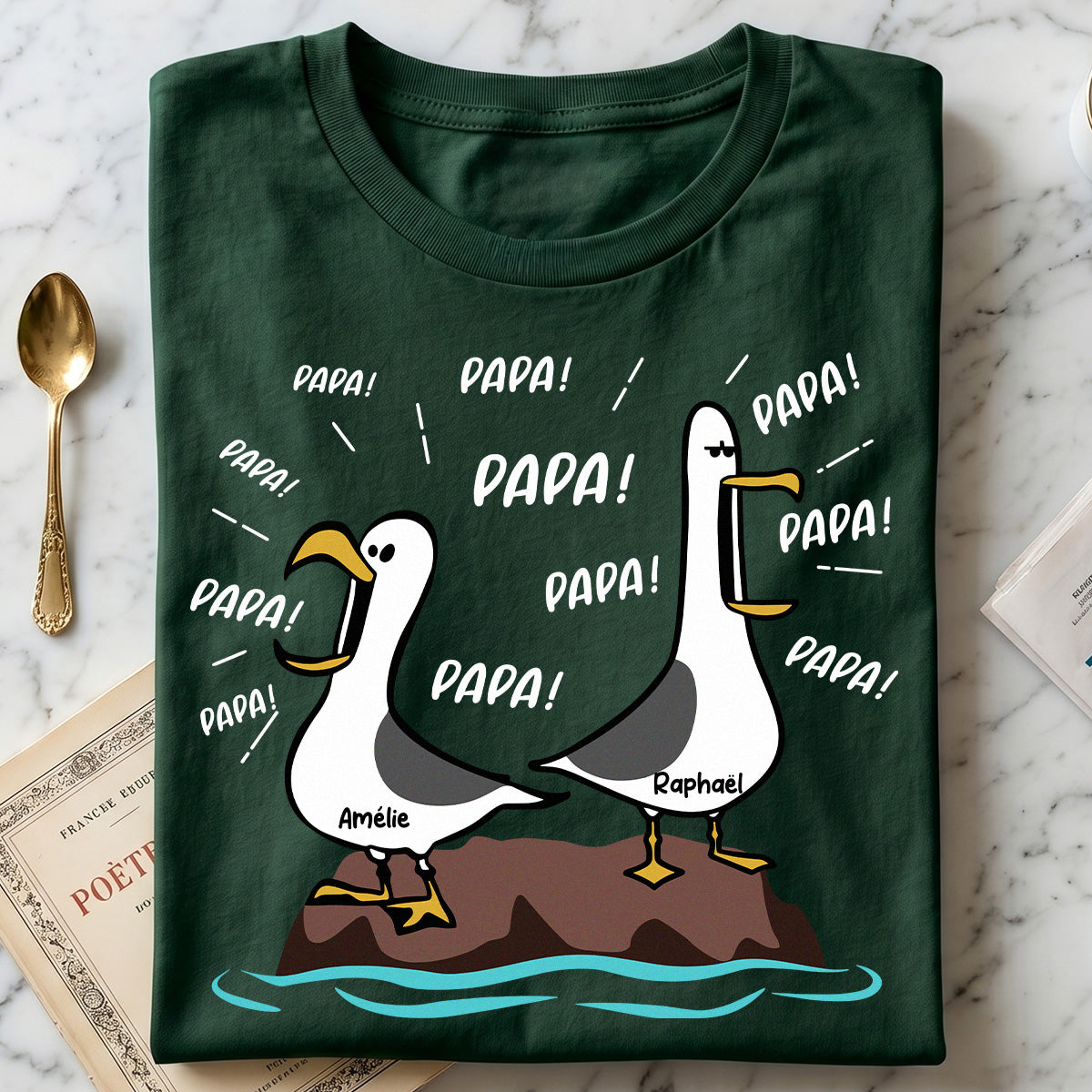 Mouettes Papa! Papa! Papa! – T-shirt Personnalisé – Cadeau Rigolo pour la Fête des Pères