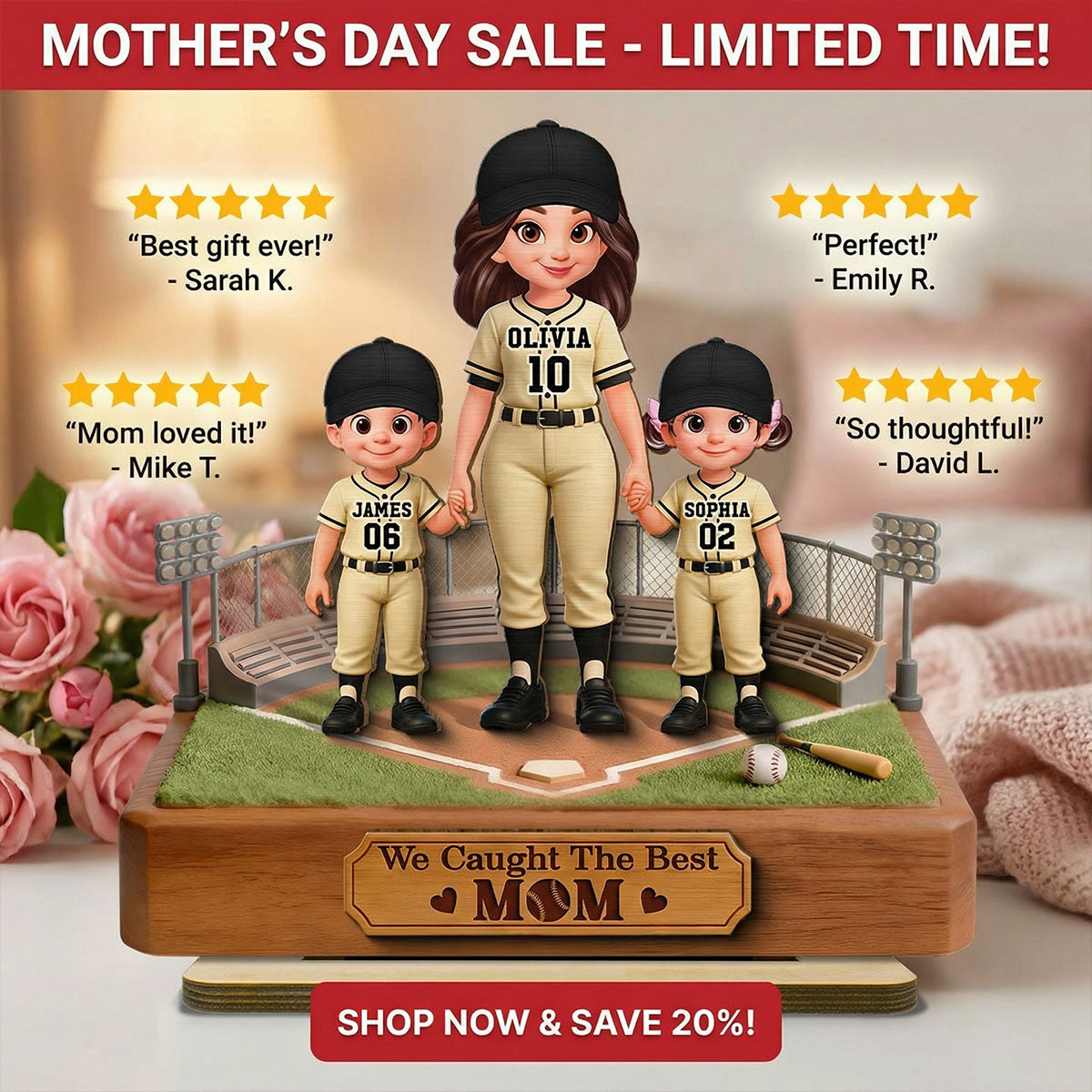 Baseball We Caught The Best Mom - Personalized 2-Layered Wooden Plaque - Mother's Day Gift For Baseball Mom