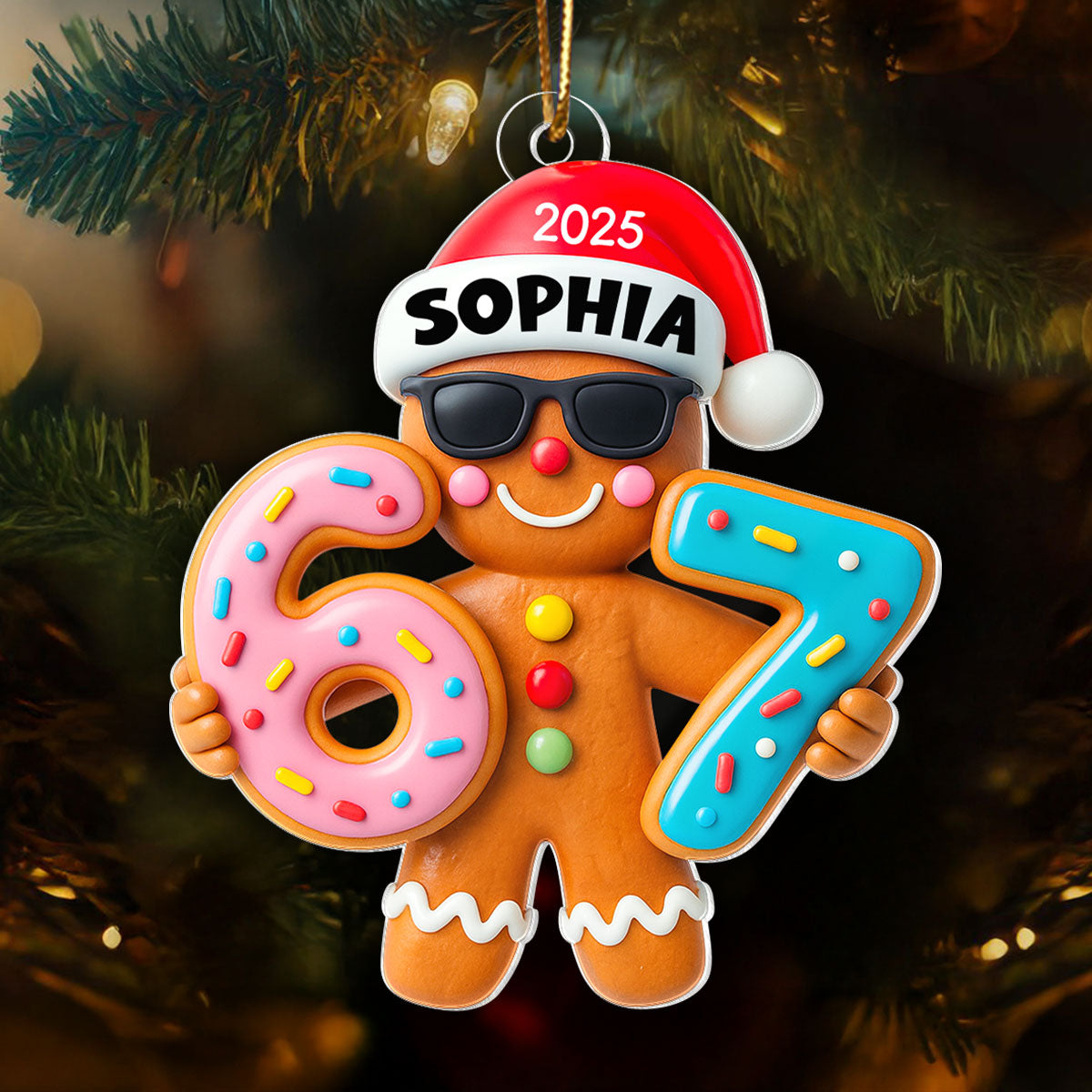 Gingerbread Viral Trend Six Seven - Personalized Acrylic Ornament - Christmas Gift for Kid, Grandkids
