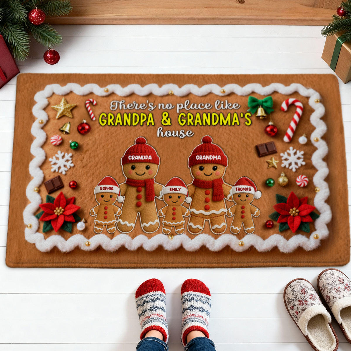3D Effect Christmas Gingerbread No Place Like Grandma Grandpa House - Personalized Doormat