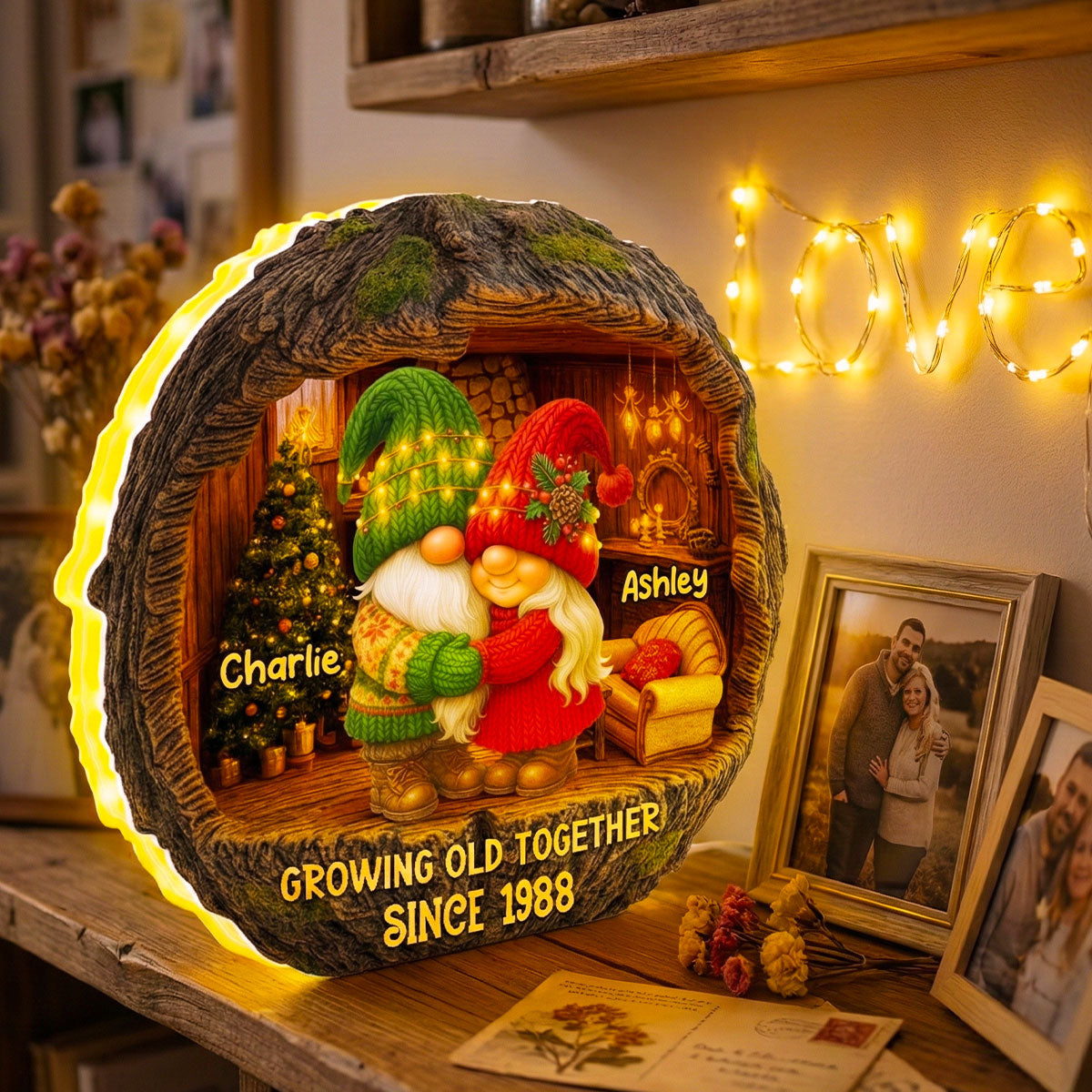 Gnome Couple Cozy Vibe - Personalized Light Box - Gift for Couple, for Her, for Him
