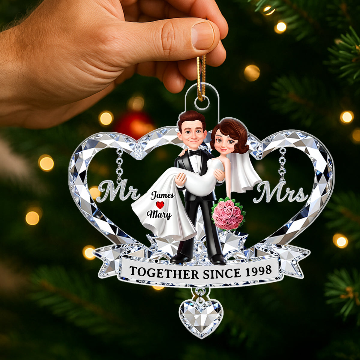 Mr. and Mrs. 3D Crystal Effect - Personalized Acrylic Ornament - Christmas Gift for Couple