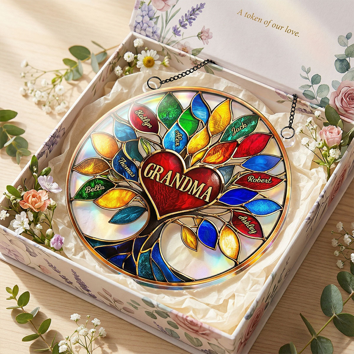 Grandma Colorful Tree Of Life - Personalized Suncatcher Ornament - Mother's Day Gift For Grandma, Mom, Wife