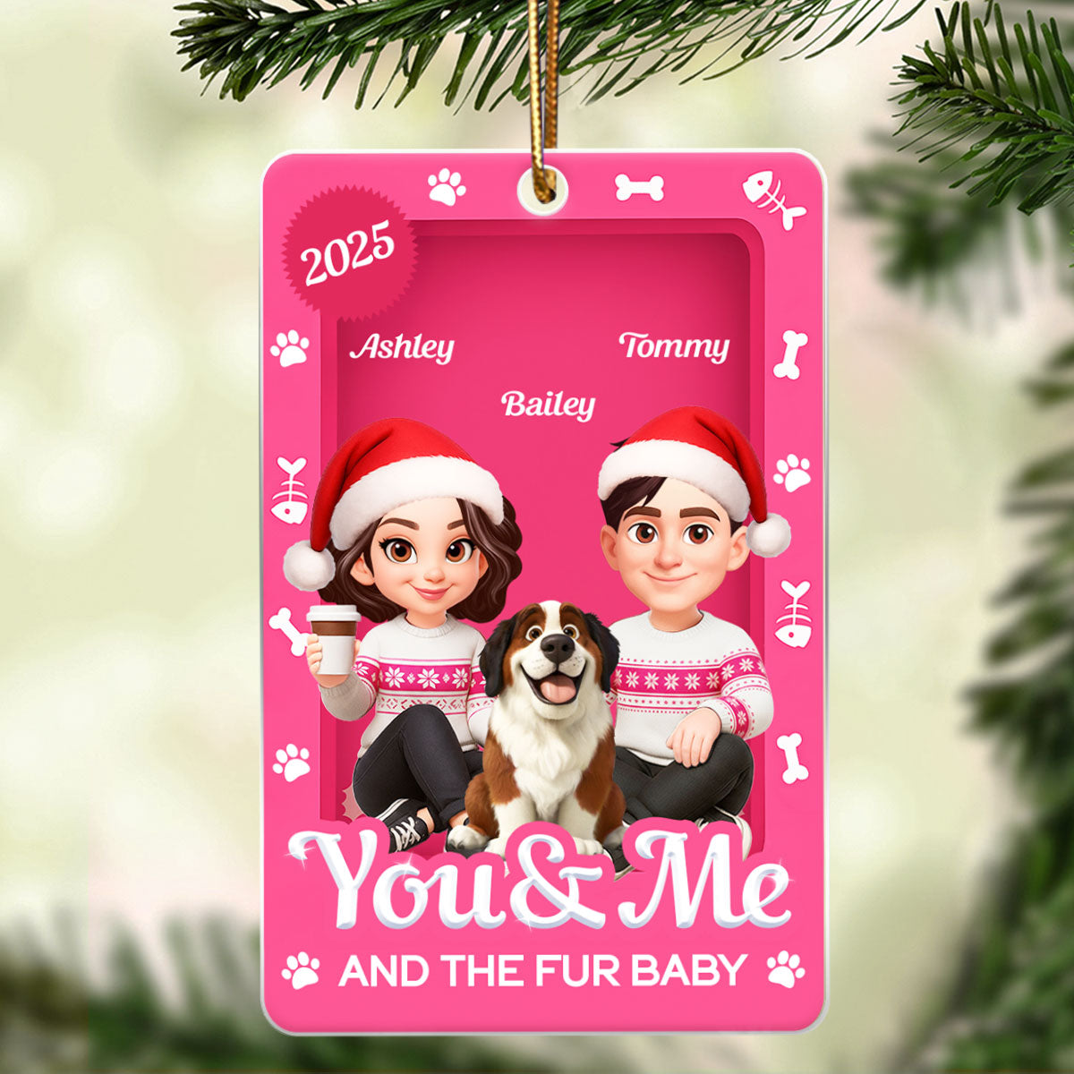 You & Me And The Fur Babies - Personalized Acrylic Ornament - Christmas Gift For Cat Lovers, Dog Lovers