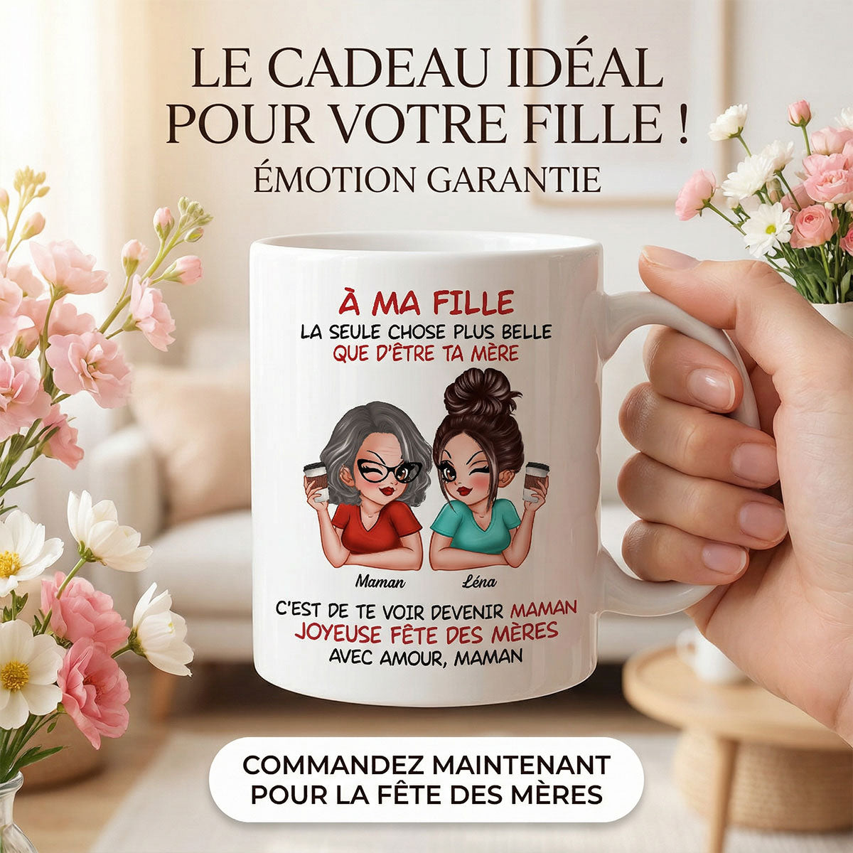 À ma fille – Te voir être maman – Mug personnalisé – Cadeau de Fête des Mères pour ma fille