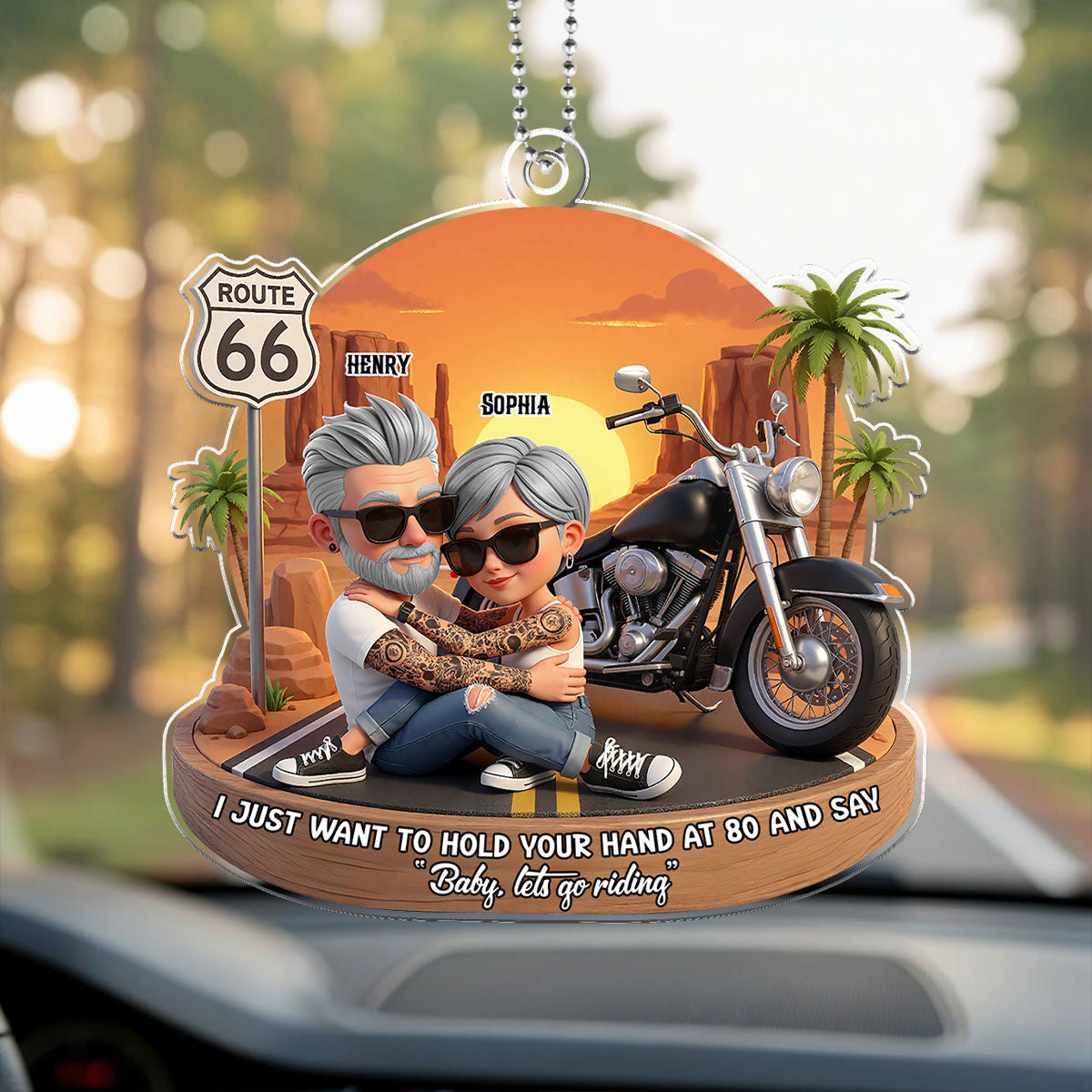 Baby Let's Go Riding Biker Couple - Personalized Acrylic Car Hanger - Sentimental Gift for him, for her