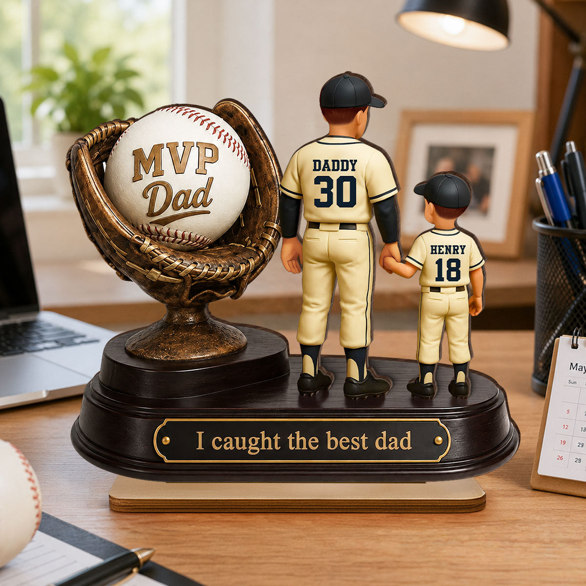 We Caught the Best Dad Baseball Trophy - Personalized 2-Layered Wooden Plaque -  Gift for Dad, Husband
