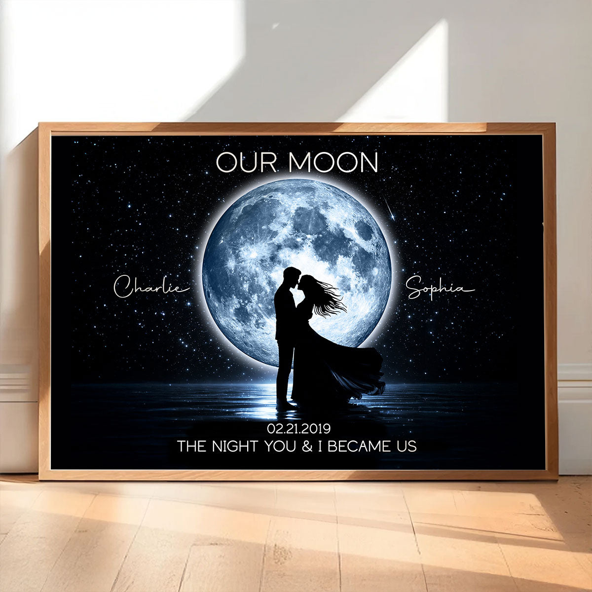 Couple Kissing Under the Moonlight, Custom Moon Phase by Date - Personalized Poster - Sentimental Gift for Her, for Him
