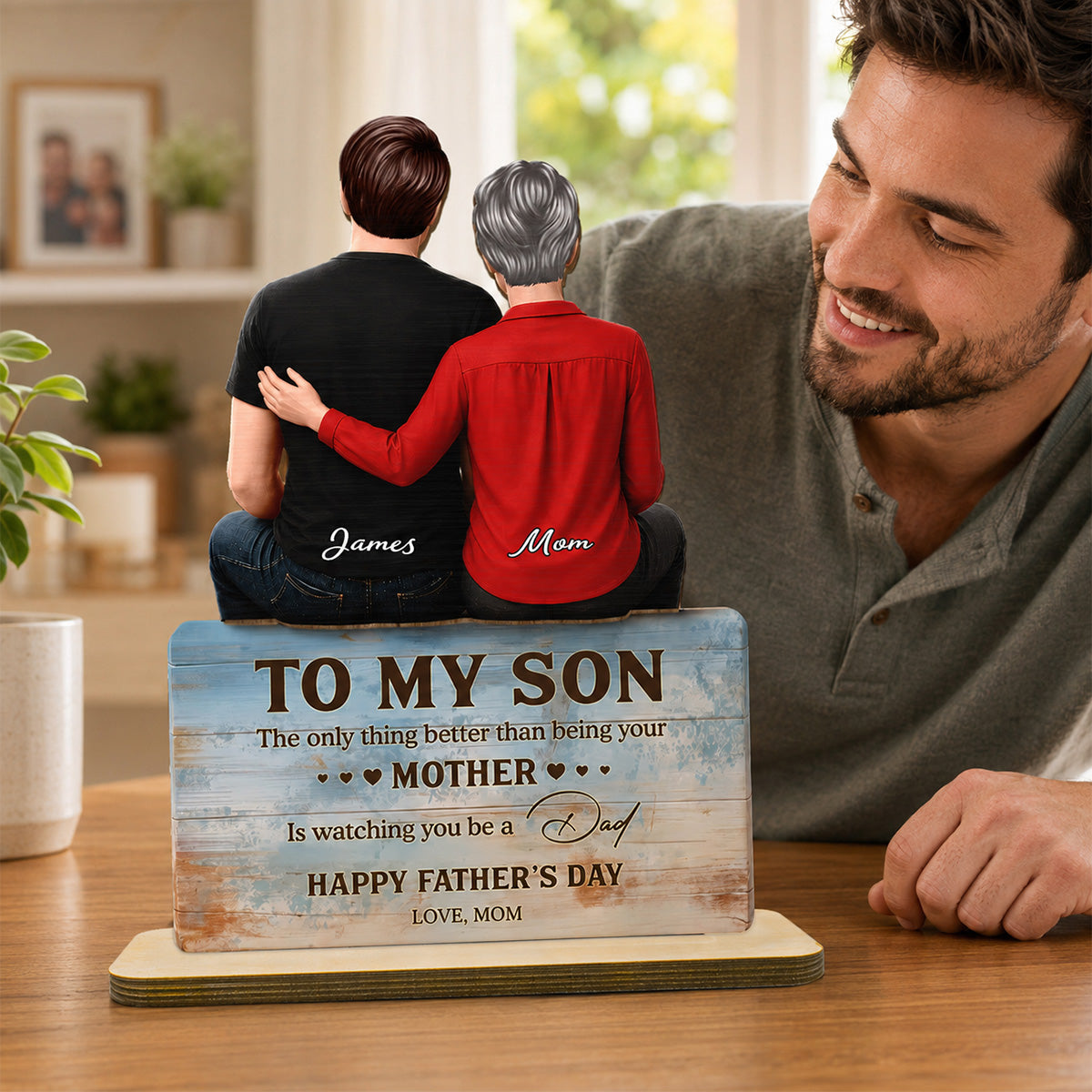 To My Son Happy  2D Flat - Personalized Wooden Plaque - Heartfelt  Gift For Son