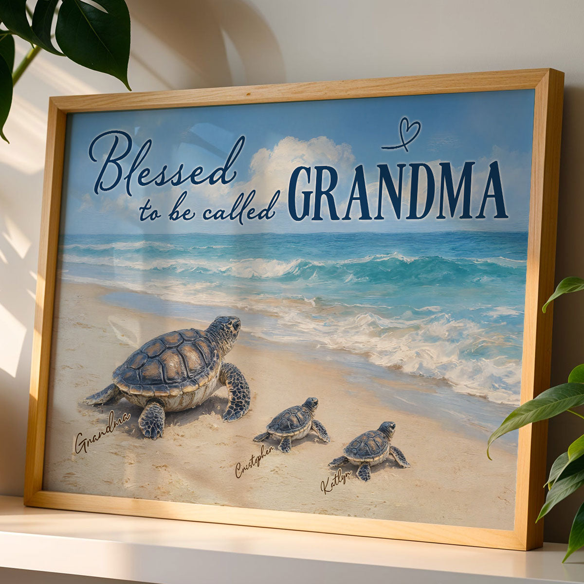Grandma Turtle's Little Grandkids by the Shore - Personalized Poster - Mother's Day Gift For Mom, Grandma