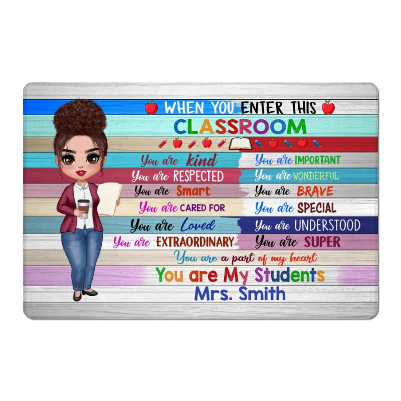 Doll Teacher Wood Texture Classroom Personalized Doormat