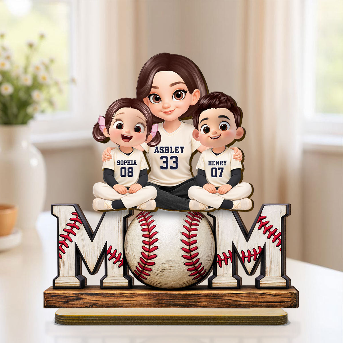 Baseball Mom and Kids - Personalized 2-Layered Wooden Plaque - Heartfelt Gift for Mom