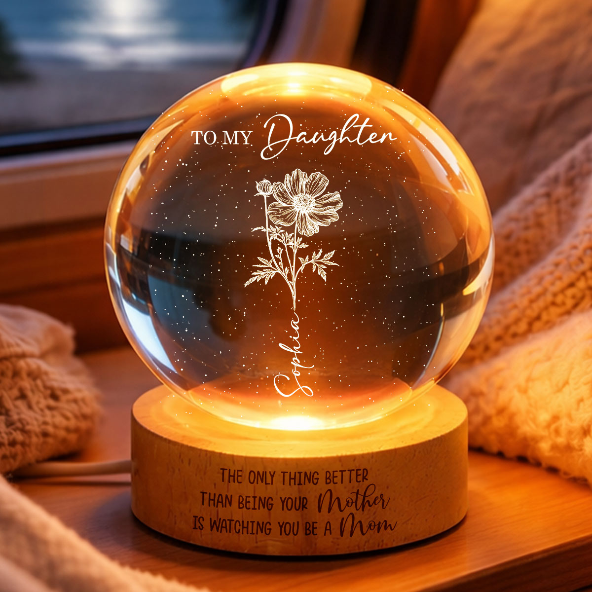 Watching You Be a Mom - Personalized Crystal Ball LED Night Light - Mother's Day Gift for Daughter