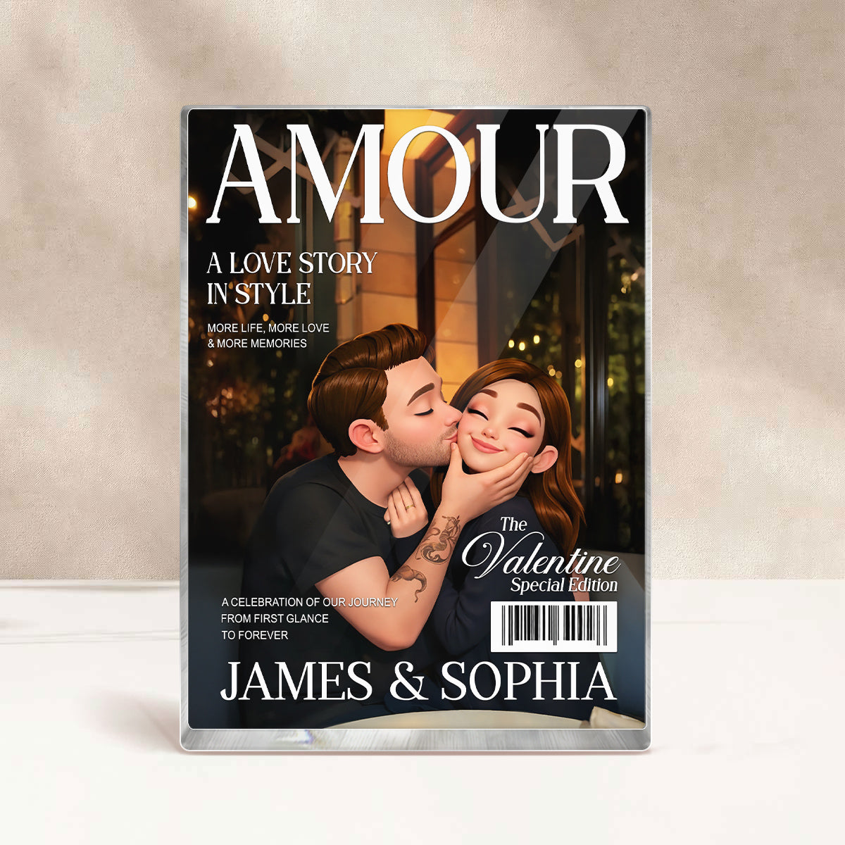 Couple Love Story Magazine Cover - Personalized Acrylic Block Plaque - Anniversary, Valentine's Day Gift, Gift For Him, Gift For Her