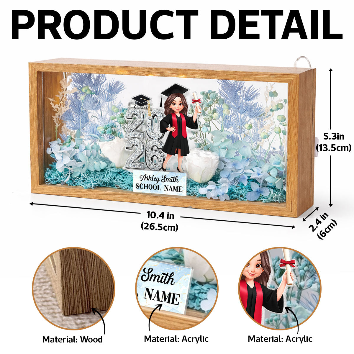 Class Of 2026 2027 Senior - Personalized DIY Flower Shadow Box LED Night Light - Graduation Gift For Graduates, Daughter
