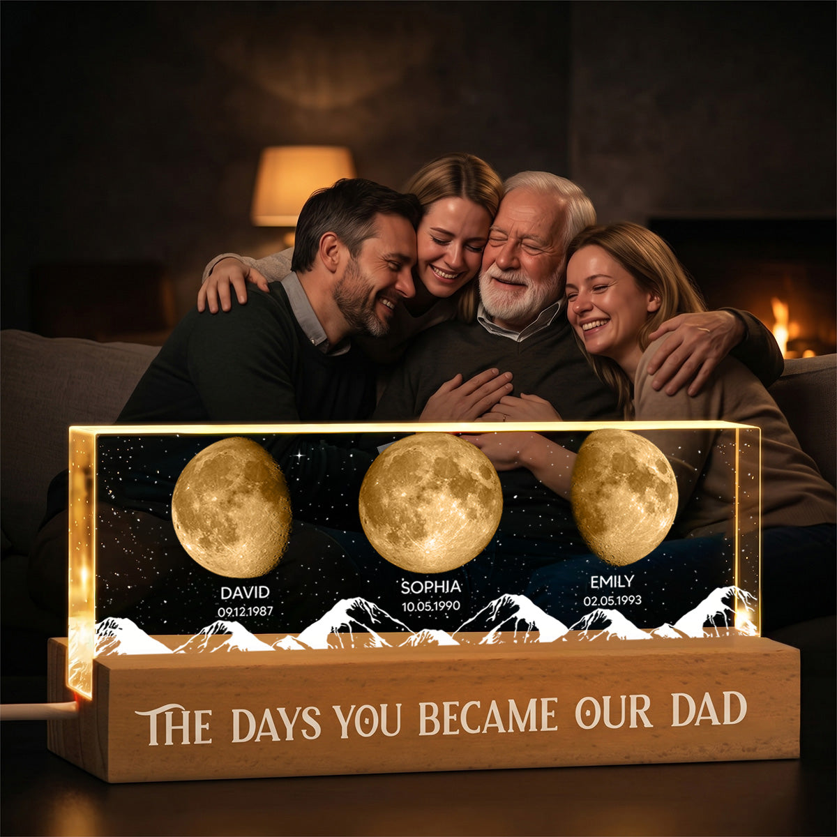 Custom Birth Moon Phase By Date The Days You Became Our Dad - Personalized Acrylic Block LED Night Light - Father's Day Gift For Husband, Dad