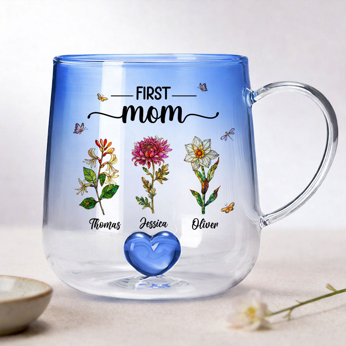 First Mom Now Grandma Custom Birth Flowers - Personalized Glass Mug - Mother's Day Gift for Mom, Grandma