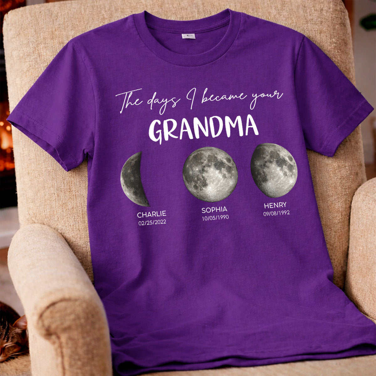 The Days I Became A Grandma Custom Grandkids Birth Moon Phase - Personalized Shirt - Mother's Day Gift For Grandma