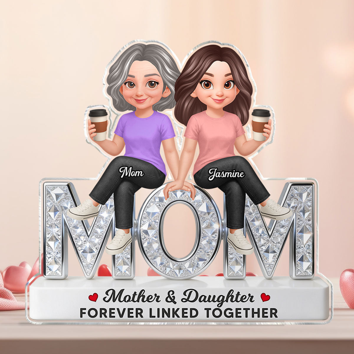Beautiful Mom And Daughters Forever Love - Personalized Acrylic Block Plaque - Mother's Day Gift For Mom