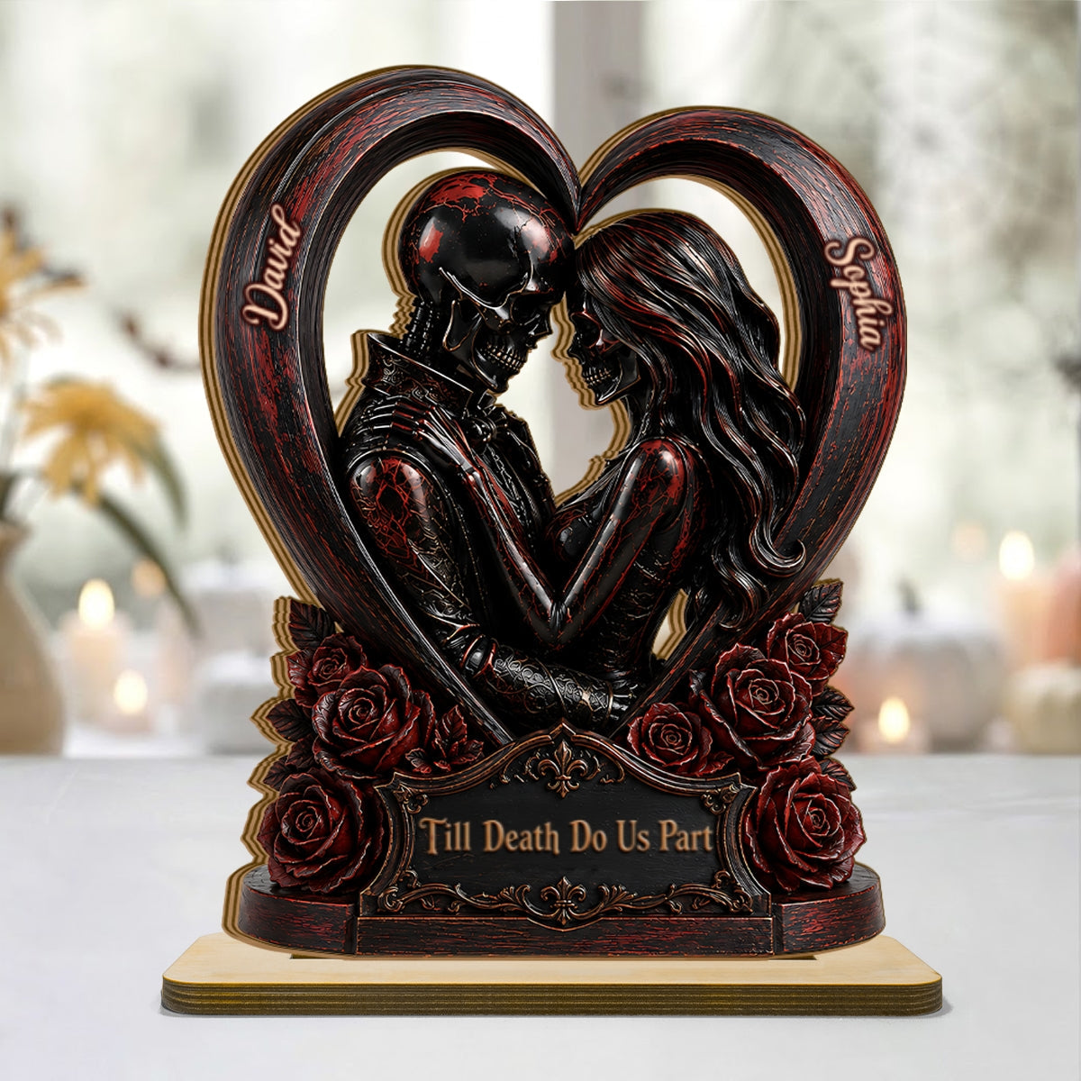 From Our First Kiss Til Our Last Breath Couple - Personalized 2-Layered Wooden Plaque - Halloween Decor Keepsake for Him, for Her