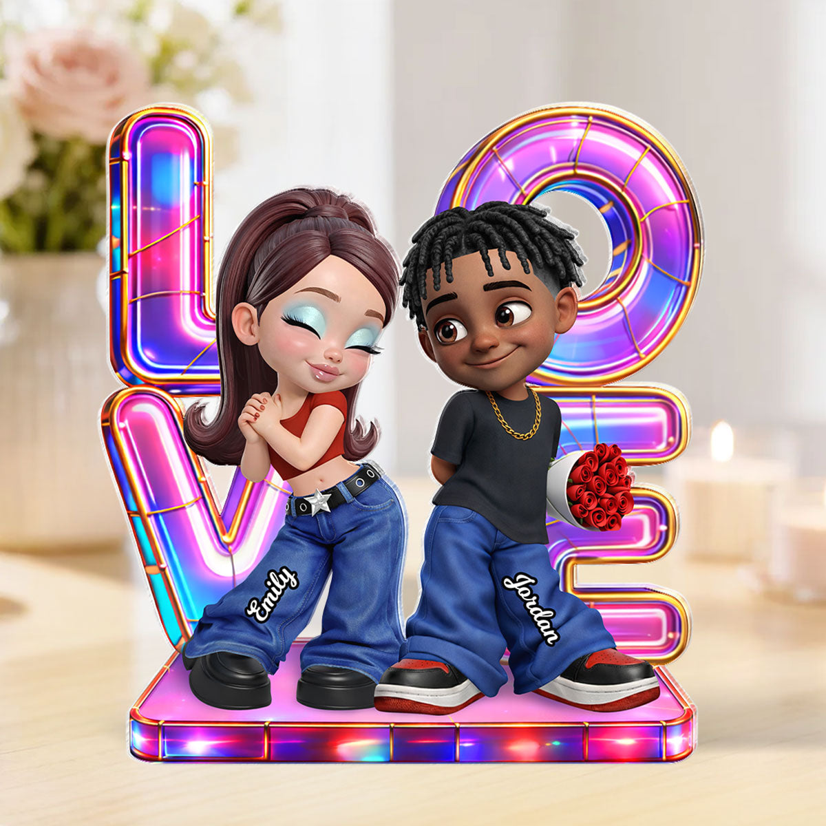 Holographic Love Y2K Couple - Personalized Acrylic Block Plaque - Valentine's Day Gift for Her, for Him