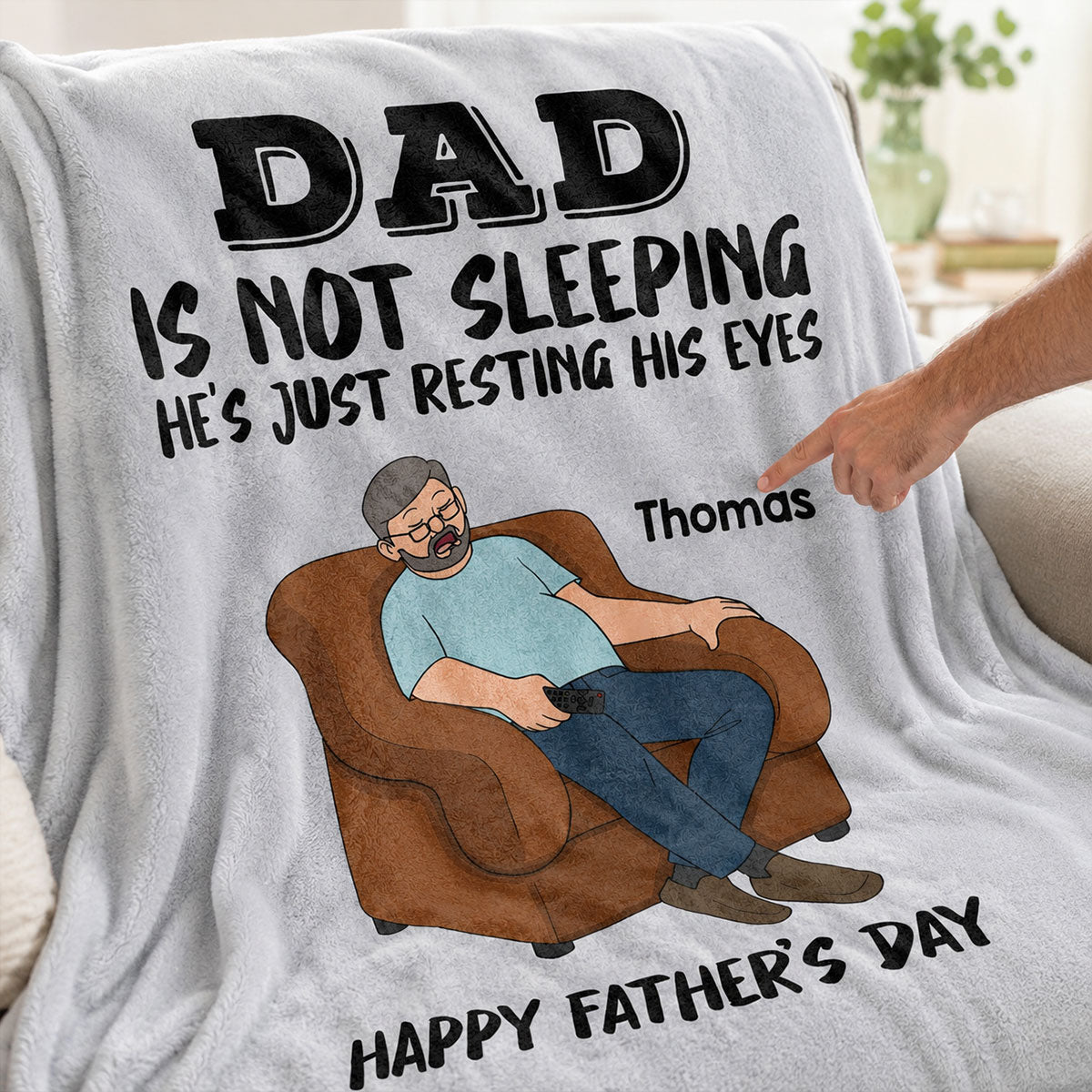 DAD Grandpa Not Sleeping Just Resting His Eyes - Personalized Fleece Blanket - Funny Father's Day Gift For Dad Grandpa