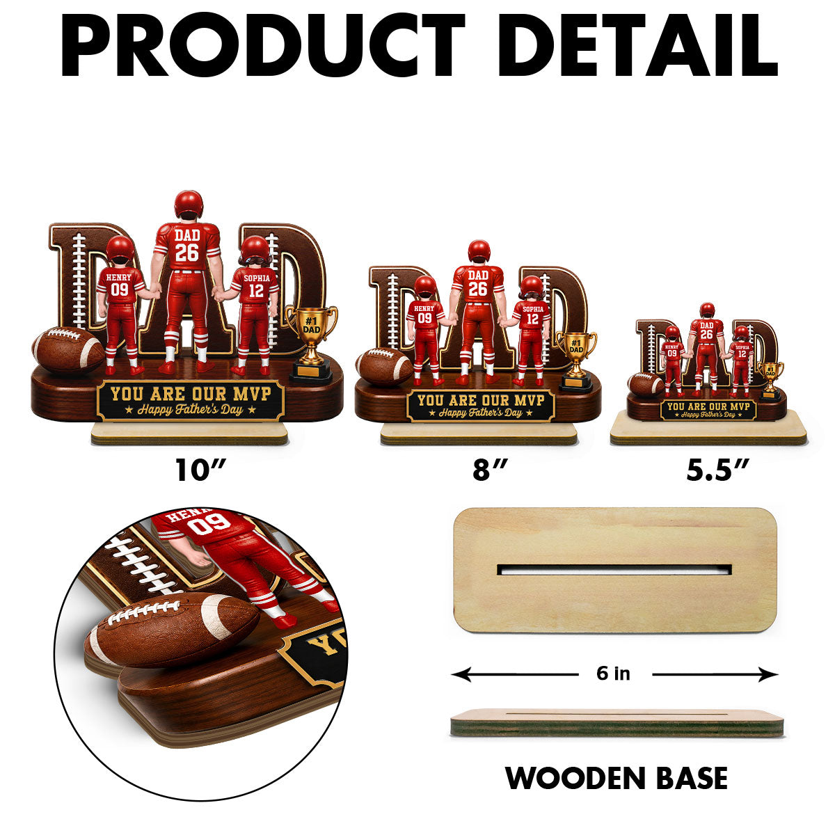 American Football No 1 Dad Legend Daddy's Dream Team - Personalized 2-Layered Wooden Plaque -  Gift For Dad