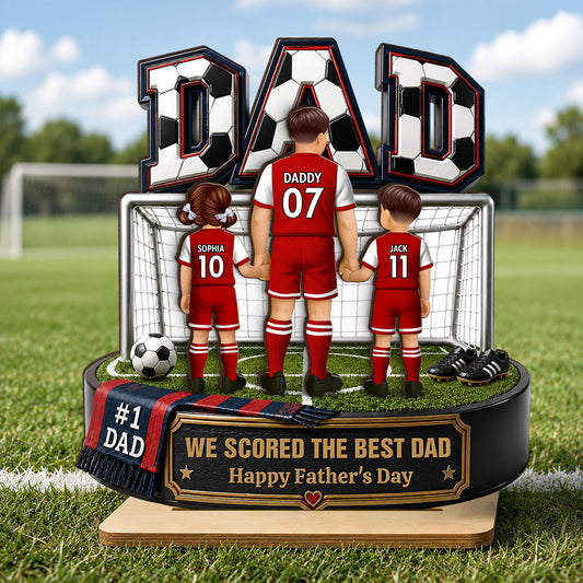 #1 Soccer Dad & Kids Together - Personalized 2-Layered Wooden Plaque - Heartfelt Gift For Dad, Husband
