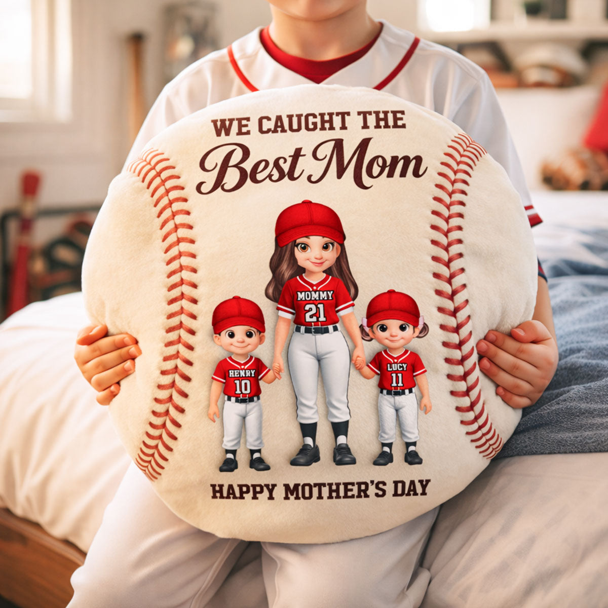 Baseball We Caught The Best Mom - Personalized Custom Shaped Pillow - Mother's Day Gift For Baseball Mom