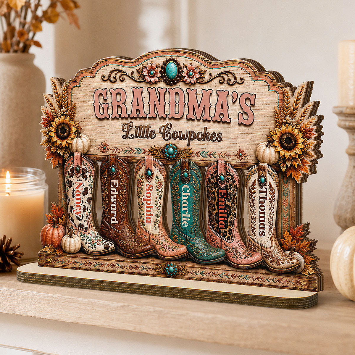 Grandma's Little Cowpokes 2D Flat - Personalized Wooden Plaque - Fall Season Decoration