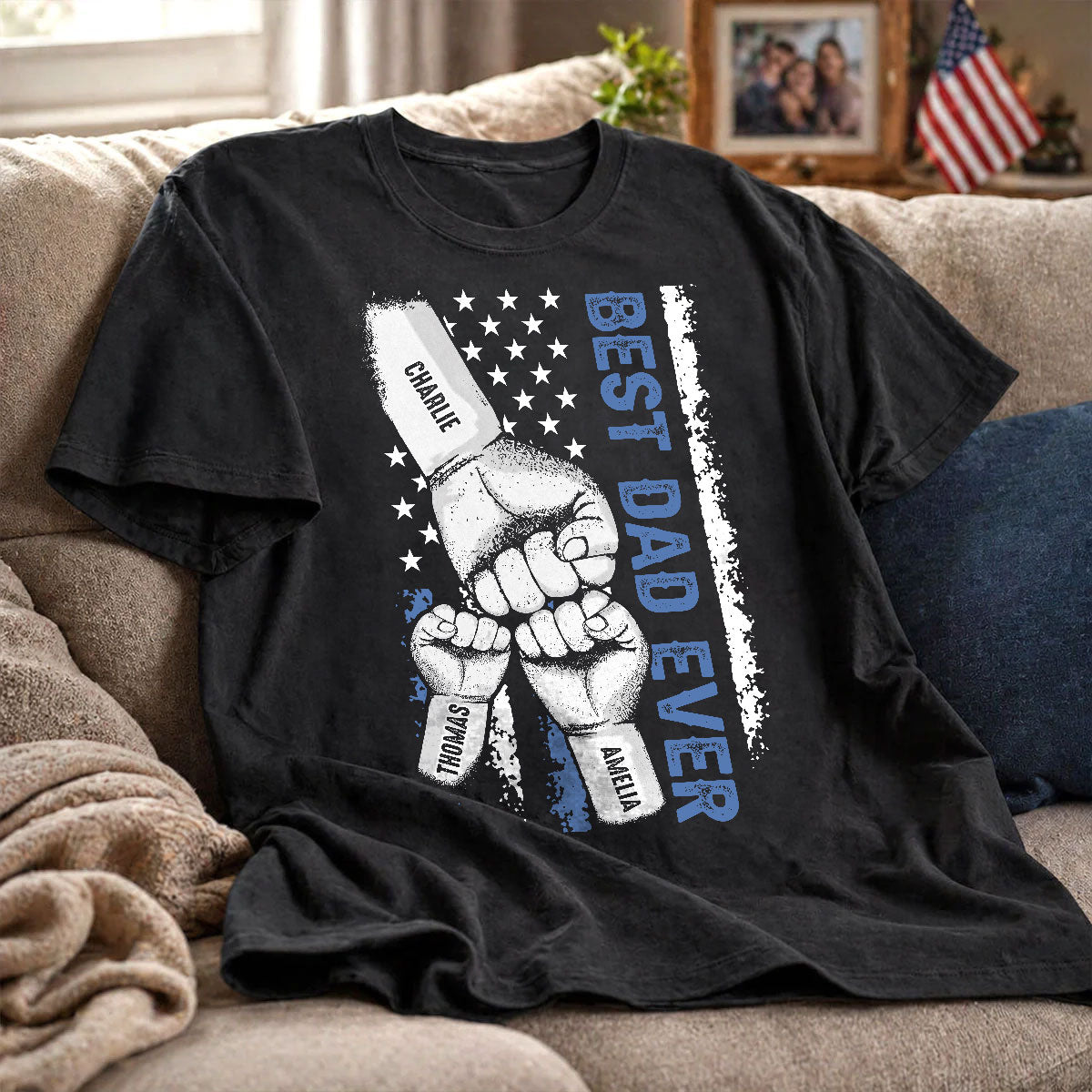 Dad & Kids Fist Bump Nation Flag - Personalized Shirt - Heartfelt Gift For Dad, Husband