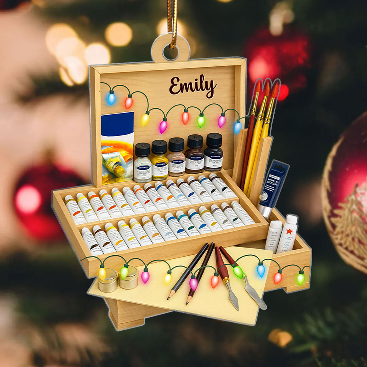 Creativity Flows Here – Personalized Acrylic Ornament – Perfect Christmas Gift for Art Students & Creatives