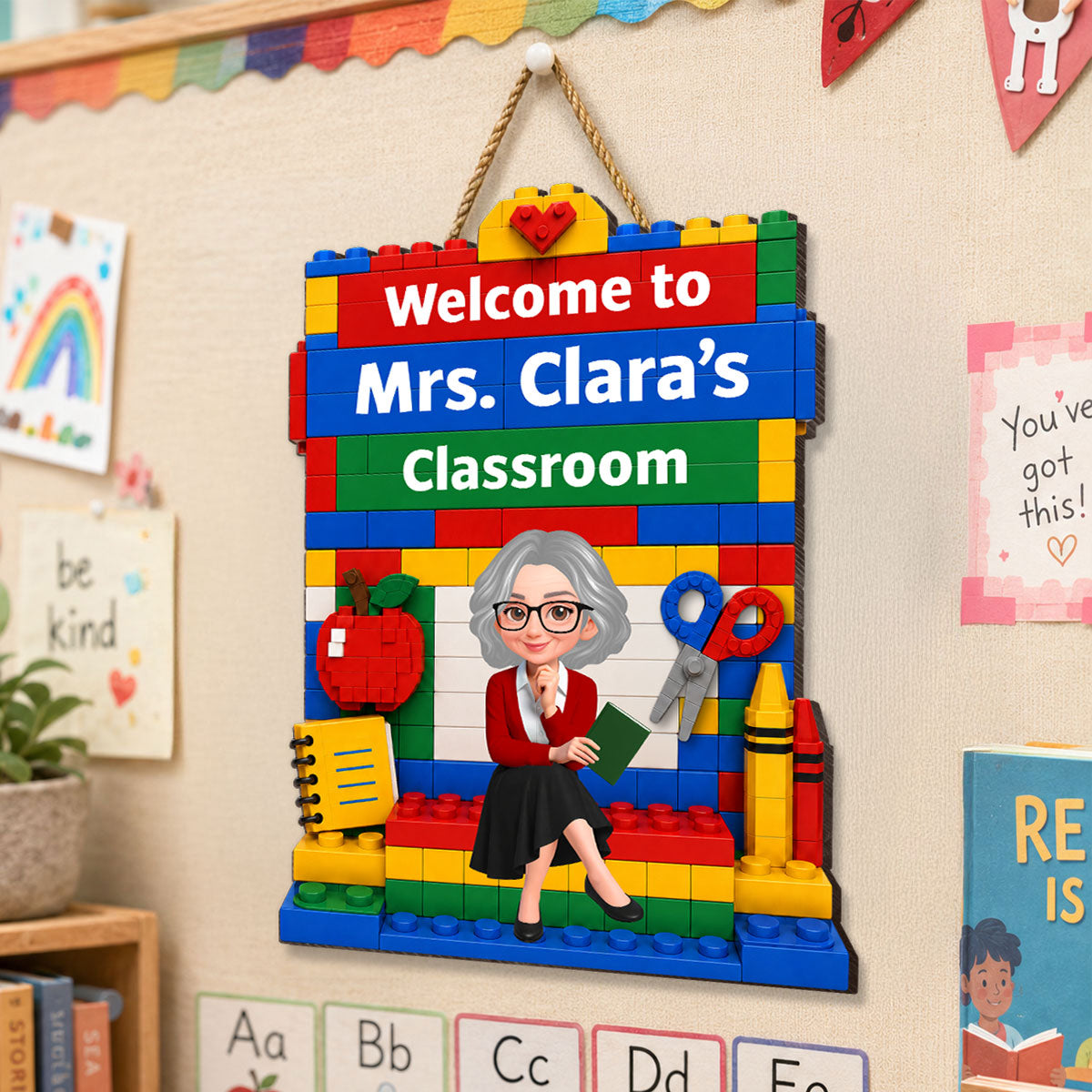 Building Bricks Teacher Welcome To Classroom - Personalized Wood Sign - Back To School, Classroom Decor