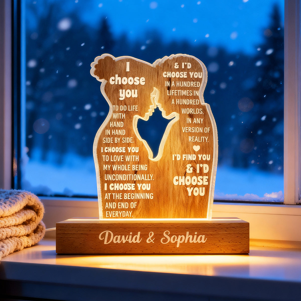 I Choose You to Do Life with - Personalized Acrylic Block LED Night Light - Sentimental Wedding Anniversary Gift, Valentine's Day Gift for Him, for Her