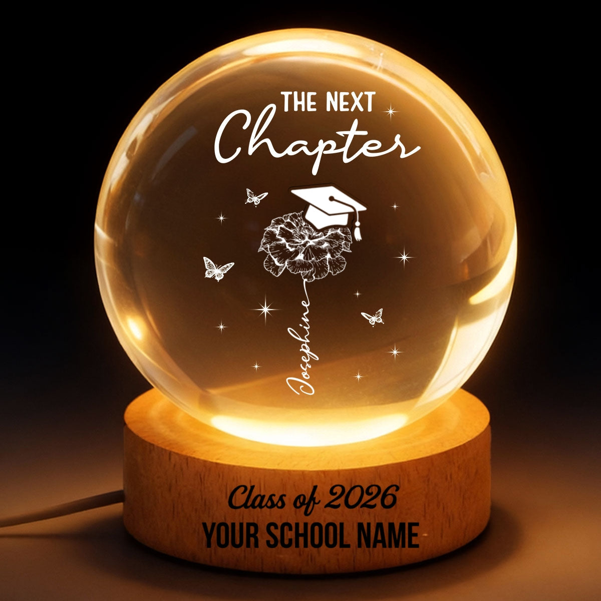 Graduation Birth Month Flower New Chapter - Personalized Crystal Ball LED Night Light - Graduation Gift, Keepsake For Daughter, Granddaughter