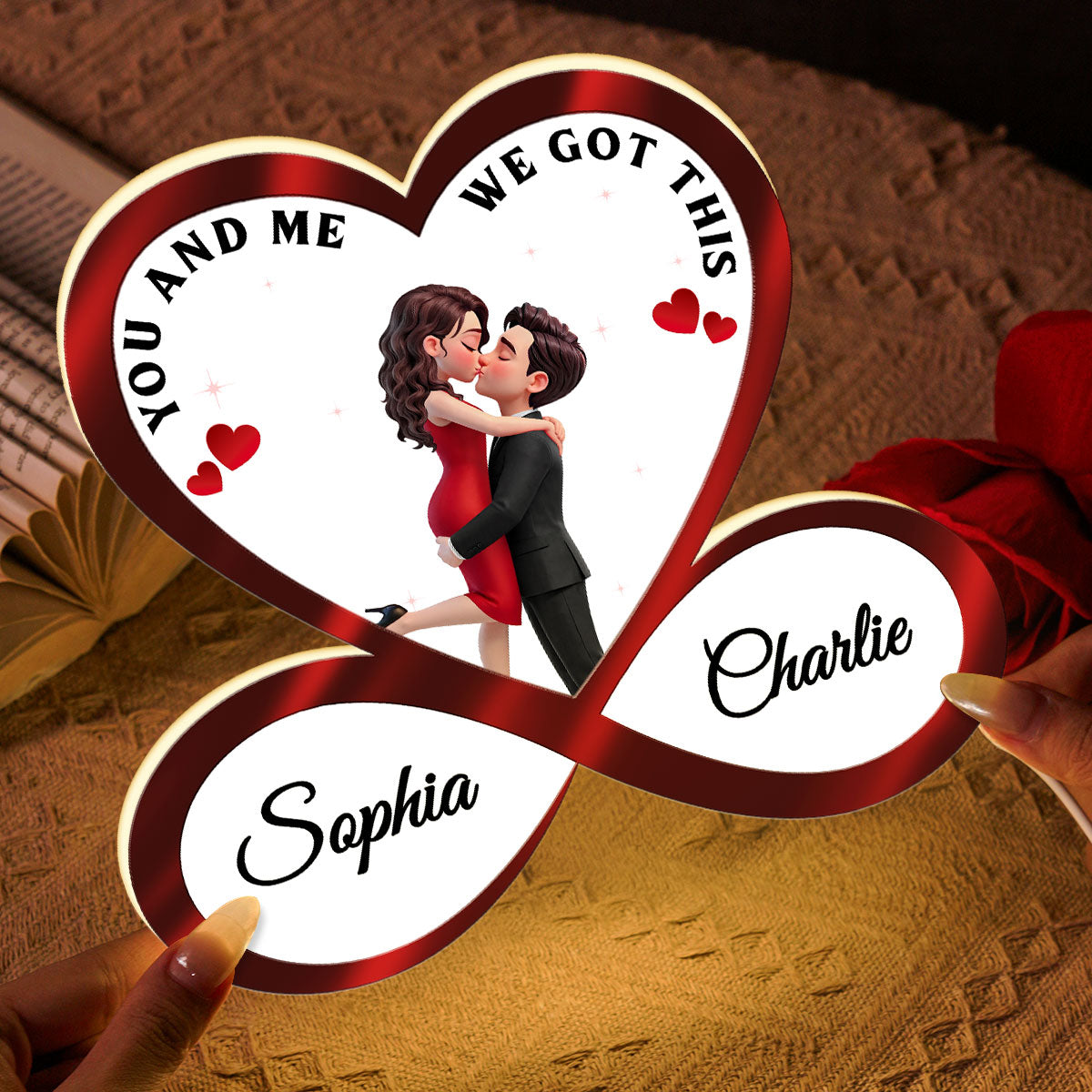 Couple Hugging Kissing Eternal Love Infinity Heart - Personalized Light Box - Heartfelt Gift For Couple
